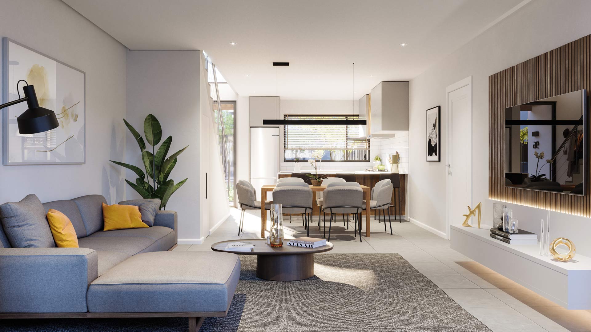 Open-plan living area within our townhouses with a light-filled kitchen and spacious living area within a secure lifestyle estate
